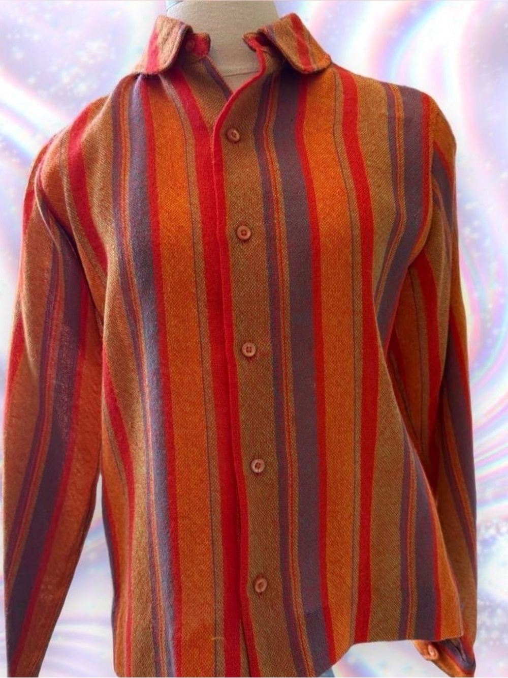 VINTAGE Saks Fifth Avenue Striped Button-Down Shirt in Orange, Red and Purple